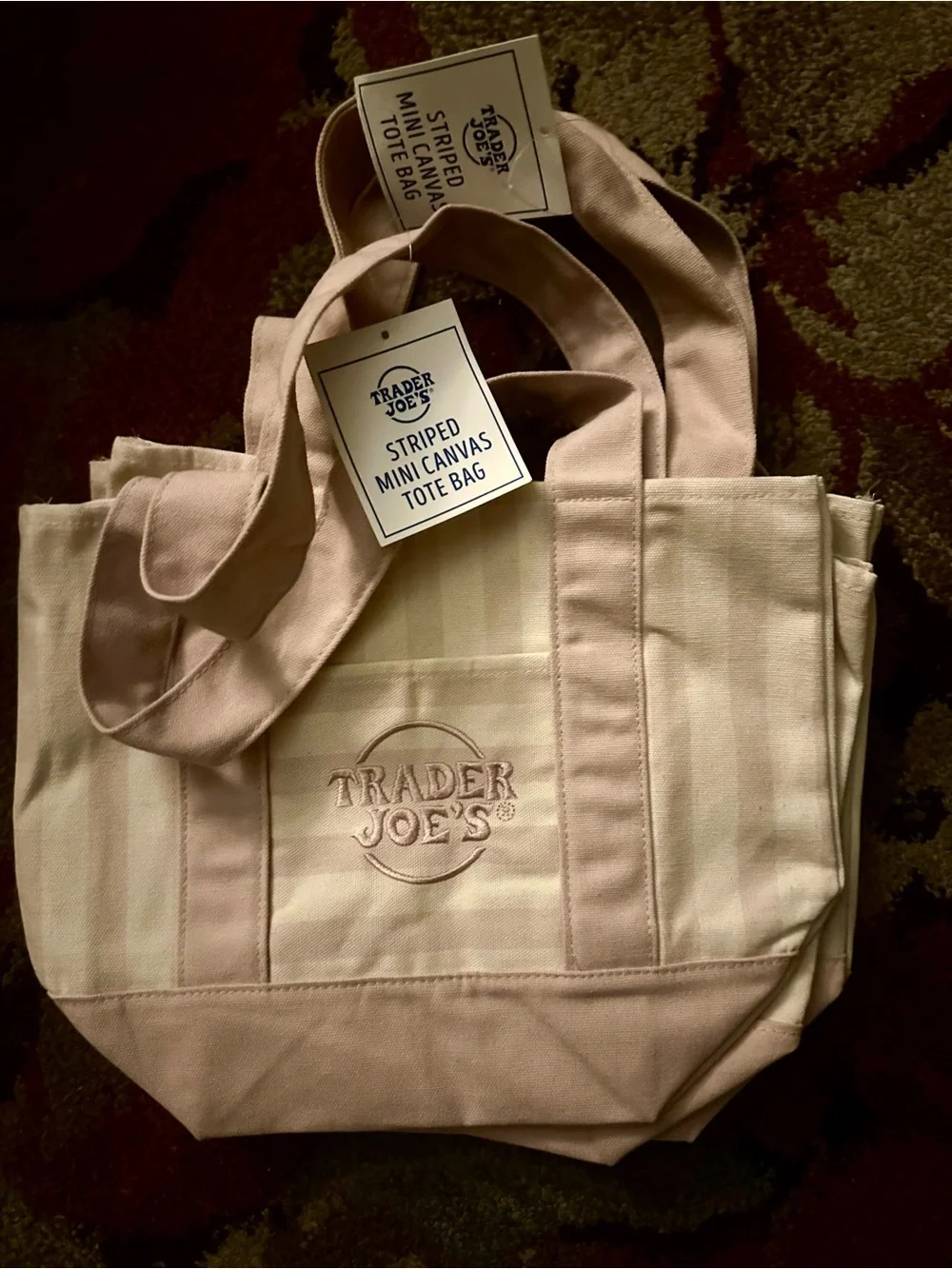 Trader Joe's Pink Striped Mini Canvas Tote